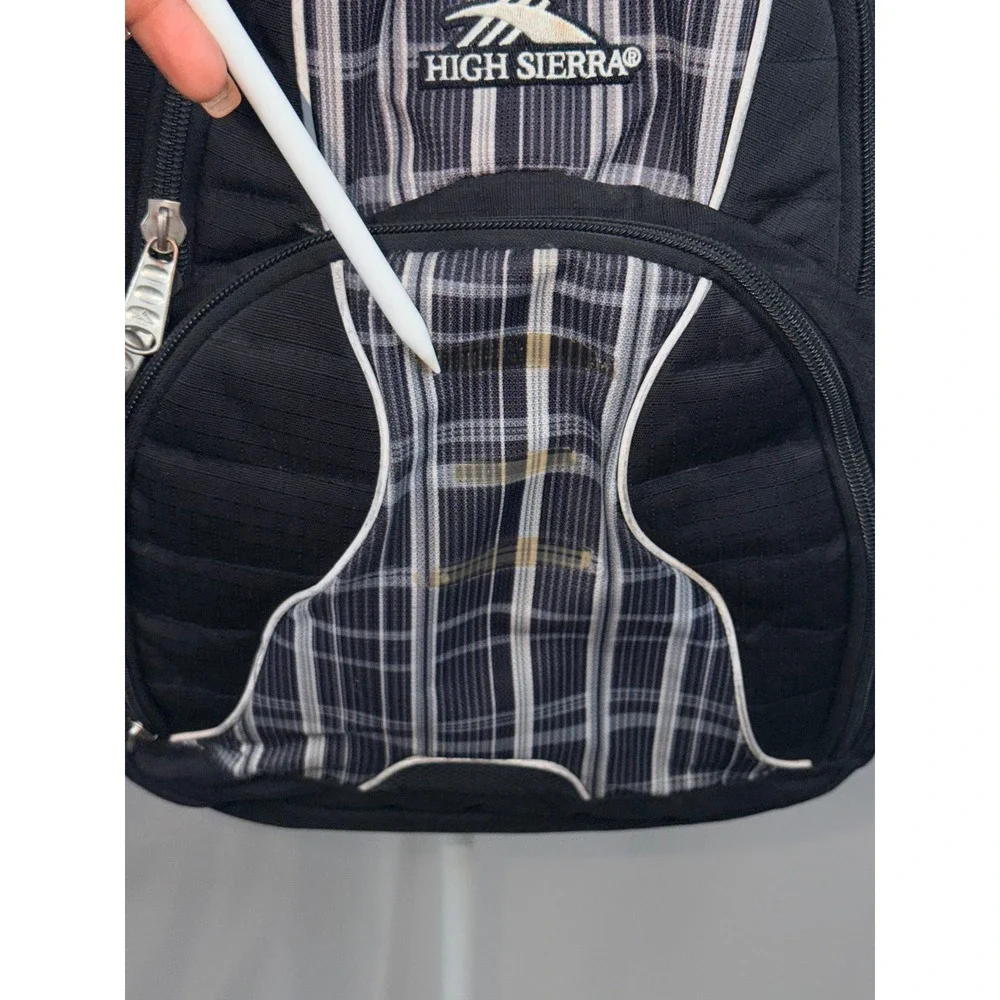 High Sierra Backpack Black Gray Plaid Multi Pocket Padded Laptop School Travel